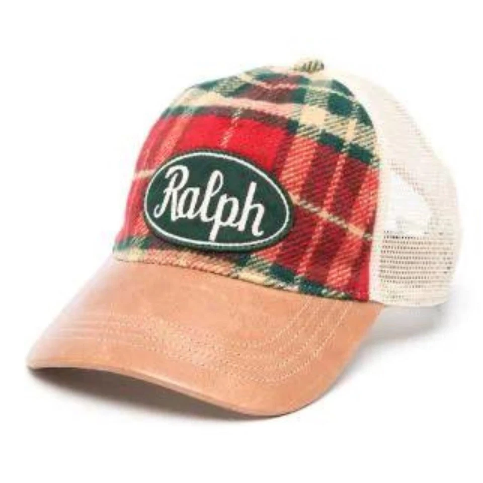 Men Polo Country Ralph Lauren Leather Bill Plaid Trucker Hat Cotton Ball Cap