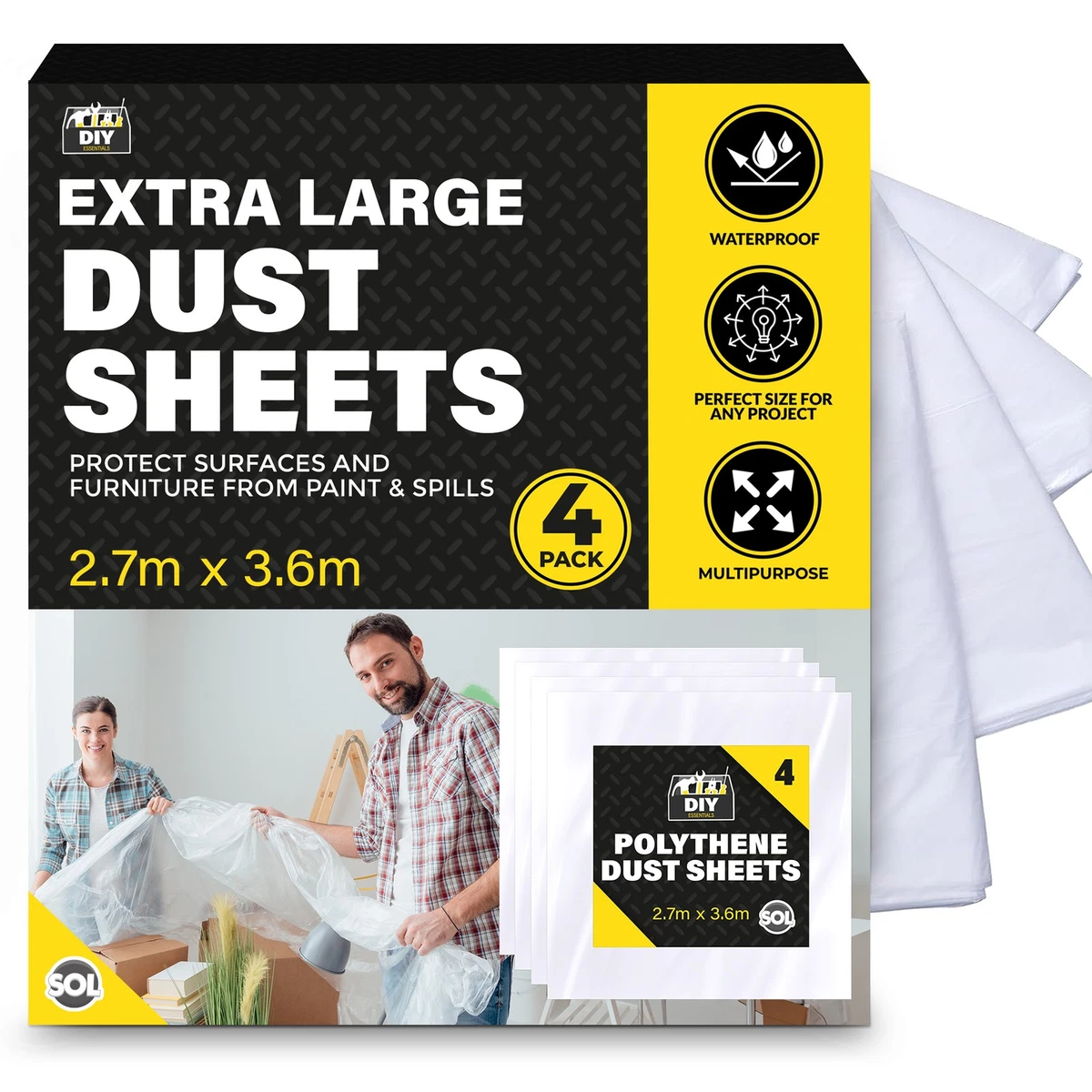 Decorating Sheets CYEER 3 Roll Dust Sheets For Decorating, 2m X 50m ...