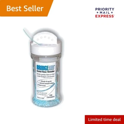 150 enhebradores de hilo dental en dispensador conveniente - Ideal para aparatos ortopédicos y puentes Foto 1 de 2