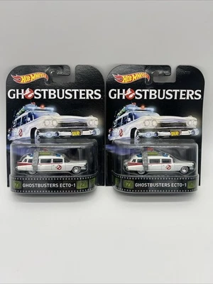🔥 GHOSTBUSTERS ECTO-1 2016 Hot Wheels Retro Entertainment REAL RIDERS 2 LOT! 👀 - Image 1 of 3