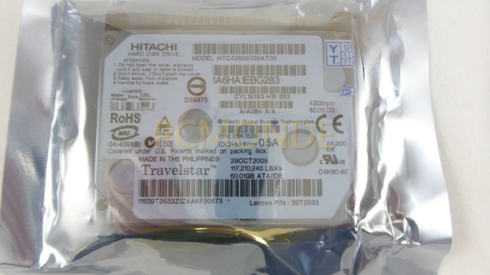 Hitachi Travelstar C4K60 60GB Hard Drive 1.8" ATA100 4200 RPM (08K1539) - Image 1 of 1