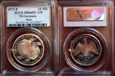 ***1972-F  WEST GERMANY  10 SILVER MARK KNOT***PCGS PR66DCAM*** - Image 1 of 4