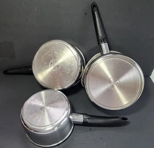 3 Pc. Revere Ware Stainless Steel Pots Triple Ply 3, 2.5, 1.5 Qt Made In USA Vtg - Picture 1 of 12