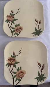 Pair of Vtg Weil Ware MCM California Yellow Rose 10” Square Dinner Supper Plates - Picture 1 of 5