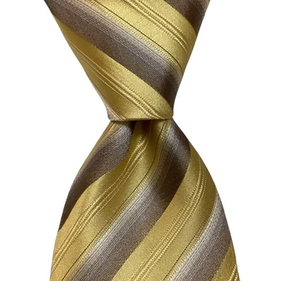 HUGO BOSS Men's 100% Silk Necktie ITALY Designer STRIPED Yellow/Brown/Gray GUC - Image 1 of 3
