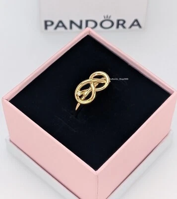 NEW 100% Authentic PANDORA Brand 14k Gold Plated P Infinity Knot Ring 163759C01 - Image 1 of 4