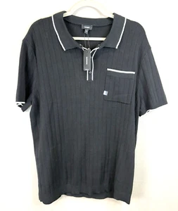 Express Men’s Ribbed Polo Sweater Large Black White New Preppy Hipster Office - Picture 1 of 7