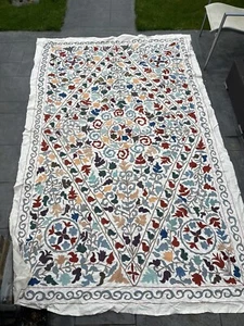 Antique Vintage Uzbek Embroidery Suzani Bed Cover Table Cloth Throw. 295x184cm - Picture 1 of 18