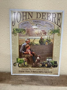 John Deere Three Centuries Metal/Tin Sign Farm Tractors Farmers Generations Dog - Picture 1 of 9