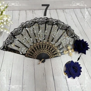 1X European Lace Hand Fan Rose Flower Decor Folding Lolita Gothic Props Cosplay - Foto 1 di 18