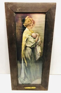 Antique Art Print Young Mother in Wooden Frame 16.5 x 7.5 - Picture 1 of 6