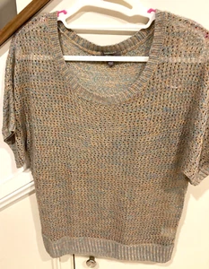 Katies Open Knit Top, size S, tan with coloured fleck, short sleeve, acrylic - Picture 1 of 4