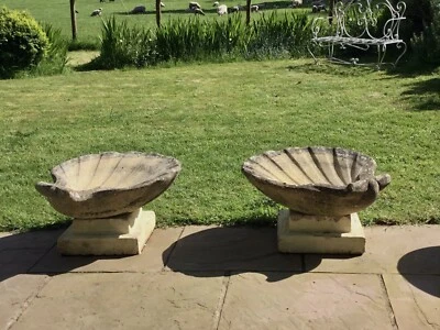 Vintage Pair Of Decorative Large Reconstituted Stone SHELL SHAPED Planters - Image 1 of 4