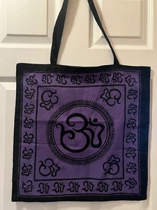 Purple & Black Cotton “Om” Yoga Tote Bag 18”x18” Handled Made in India New - Picture 1 of 3