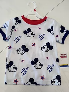NWT Disney Junior Boys Short Sleeve Tee Sz 3T Mickey Mouse Lightning Red Wht Blu - Picture 1 of 5