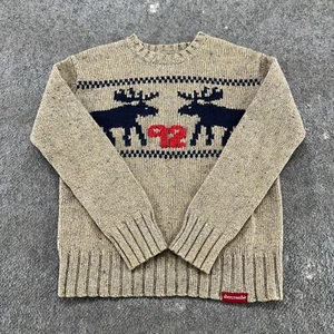 VINTAGE Abercrombie Sweater Boys M Beige Pullover Wool Tight Knit Moose 92 90s - Picture 1 of 9