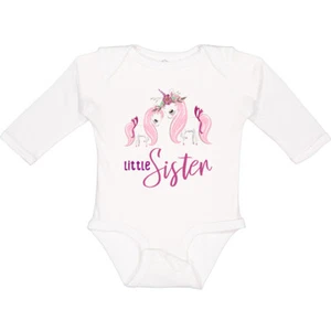 Inktastic Girly Unicorn Little Sister Long Sleeve Creeper Lil Sis New Siblings - Picture 1 of 10