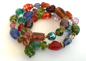 Wunderschönes Glasperlen Armband Draht Wickel Boho Marmor Millefiori Funky - Bild 1 von 8