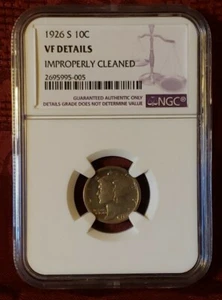 1926-S Mercury Silver Dime NGC VF Details Improperly Cleaned - Picture 1 of 4