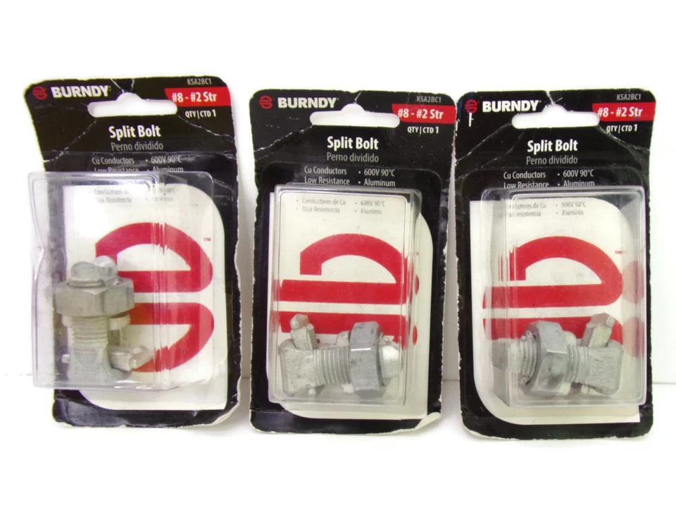 3 Packs #8 - #2 Str Split Bolt Connectors Burndy KSA2BC1 New In Package - Image 1 of 4