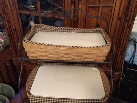 Longaberger Wrought Iron Bakers Rack Complete Set /Khaki Check Cover