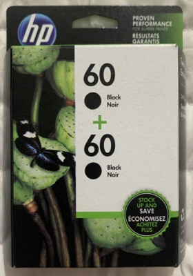 HP 60 Black Ink Twin Pack CZ071FN 2 x CC640WN Exp 6/2026+ OEM Sealed Retail Box - Image 1 of 4