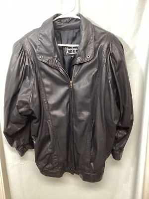 Chaqueta Bomber Gino Di Giorgio by Comint Cuero Negra Cuello Simulado Cremallera Talla L Foto 1 de 4