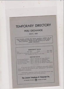 VINTAGE JUL.1951 PERU,NE PHONE DIRECTORY  FREE SHIP IN U S - Picture 1 of 1