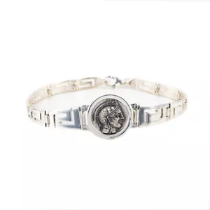 Göttin Athene & Eule antike griechische Drachmenmünze - 925 Sterlingsilber Armband - Bild 1 von 4