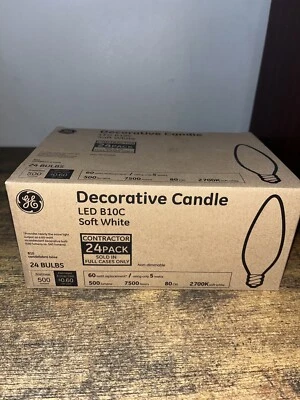 24 Pack GE Soft White LED B10C Candelabra Base Bulbs 60W EQ 5W Decorative Candle - Image 1 of 3
