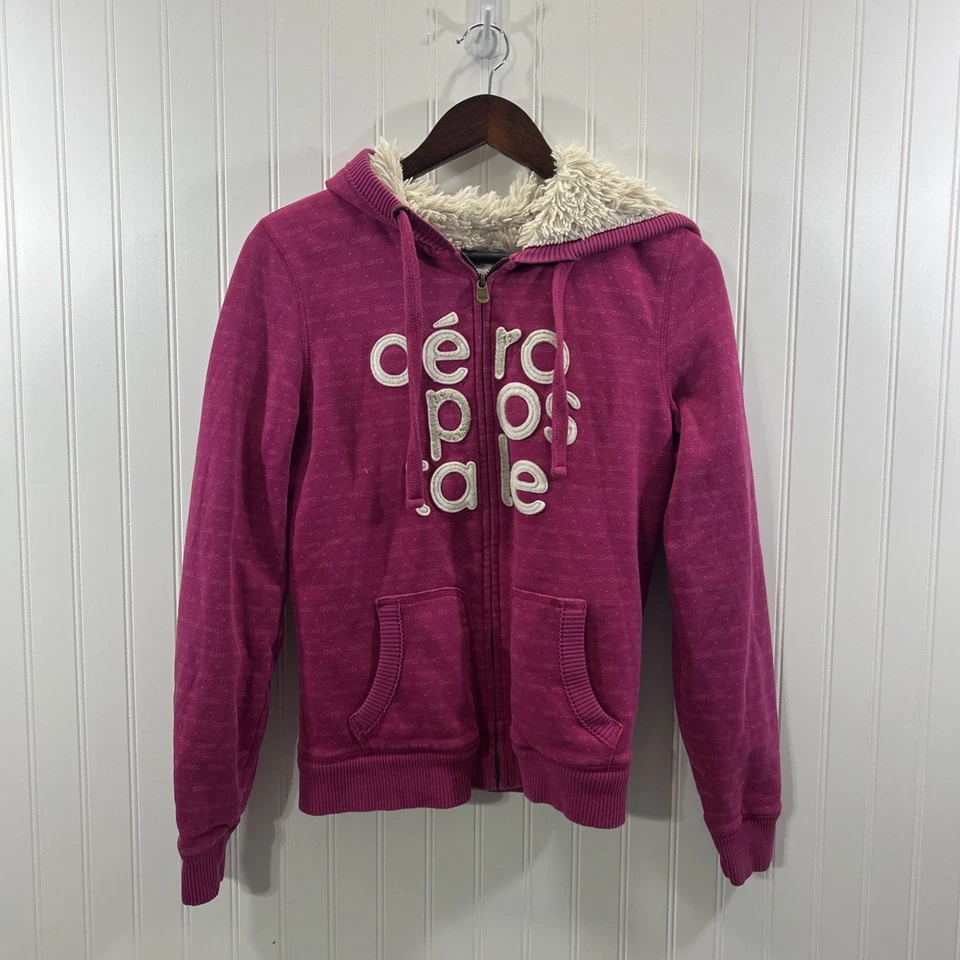 Abrigo Aeropostale Niñas Grande Rosa Imitación Piel Forrado Capucha Cremallera Completa Mangas Largas Foto 1 de 4