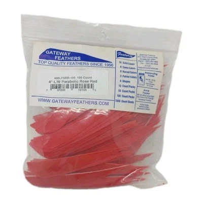 100 Pack Gateway Feathers 4" Left Wing: Parabolic Rose Red 400LPSRR-100 - Image 1 of 4