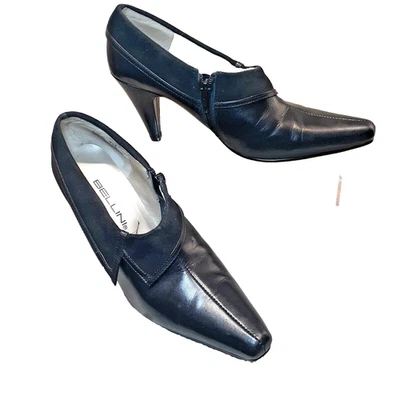 Bellini Rimmer Black Leather Classic Zipper Ankle Bootie Heels Size 7M - Image 1 of 4