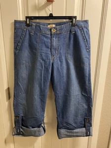 Levis 14 Rolled Cuff Capri Jeans Cargo Pockets Wide Leg Blue Denim  - Picture 1 of 6
