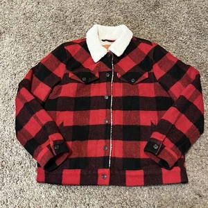 Chaqueta a Presión Levis Buffalo Cuadros Sherpa Forrada Camionero Para Mujer M Rojo Mezcla de Lana - Imagen 1 de 7