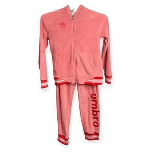 Umbro Girls Pink Terry Tracksuit Set Full Zip Hoodie Size 6 6X - Picture 1 of 4