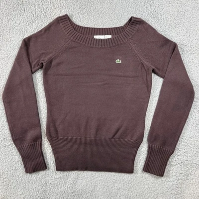 Lacoste Brown Cotton Croc Logo Long Sleeve Sweater Women Size M(US) / 6(EU) NWT - Image 1 of 4