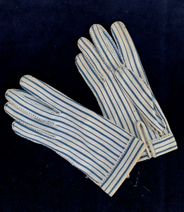 Hermes “Wear Right” vintage blue, white striped NuPlex Suede gloves-6.5 - Picture 1 of 4