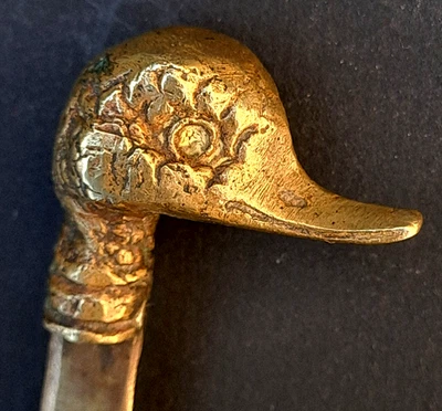 Ancien  original petit OUVRE-LETTRE  Bronze et laiton " Tête de canard " - Photo 1/3