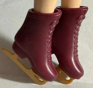 Fits Barbie Dolls-Burgundy and Gold Ice Skates - Picture 1 of 3