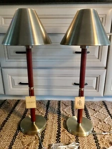 RALPH LAUREN HOME PAIR OF LEATHER WRAPPED BRUSHED BRASS BUFFET LAMPS - Picture 1 of 9