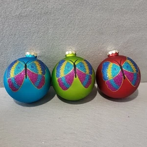 North Pole Trading co. Glass Ball Ornaments Glitter Butterfly Christmas - Picture 1 of 11