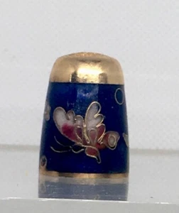 Gold Plated Blue Cloisonné Enamel Floral Butterfly Sewing Thimble - Picture 1 of 6