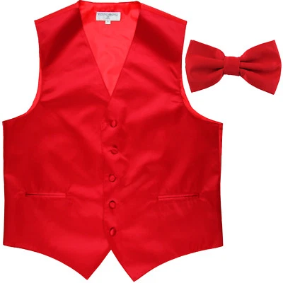 New Men Formal Vest Tuxedo Waistcoat_pre tie bow tie solid slim fit Red wedding - Image 1 of 4