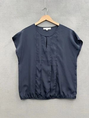 Loft Women’s Medium Short Sleeves Navy Blue Sequin Accent Sleeves Top - Image 1 of 4