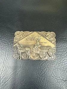 Vintage Coca Cola Horse Wagon Belt Buckle 1975 Brass 75th Anniversary Bergamot - Picture 1 of 6
