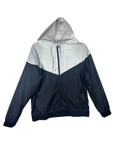Nike Windbreaker Jacket Hooded Youth Large Full-Zip Black/White (Nike Logo Peel) - Picture 1 of 9