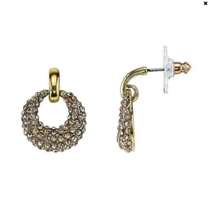 1928 Jewelry Gold-Tone Light Topaz Color Mini Open Pave Hoop Earrings - Picture 1 of 1