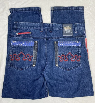 AUTHENTIC CROWN HOLDER BLUE RED COLOR JEANS SIZE 36 X 33 EMBROIDERED RED ACCENTS - Image 1 of 4