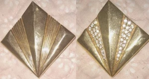 Lot of 2 Swan Signed Swarovski Crystal GoldTone Fan/Shell Shape Brooch Pins - Picture 1 of 5